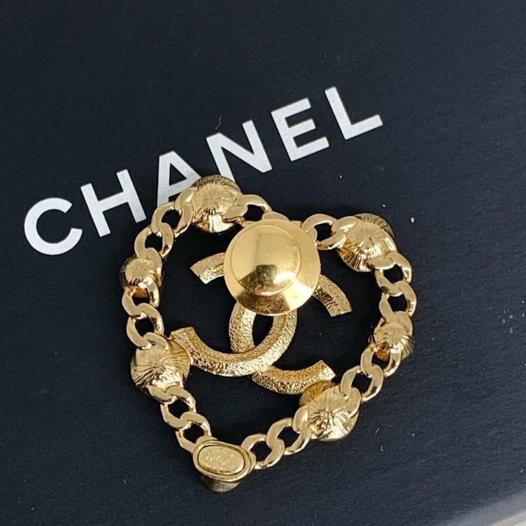 シャネル ブローチ ハートモチーフ GPゴールド マルチストーン CHANEL