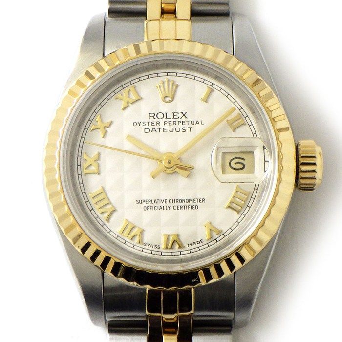 ロレックス Rolex 腕時計 デイトジャスト 69173 E刻印 1990年-1991年 シルバーピラミッド文字盤 ローマンインデックス デイト K18YG SS 自動巻き 【OH済み】 【中古】 ロレックス Rolex 腕時計 デイトジャスト 69173 E刻印 1990年-1991年