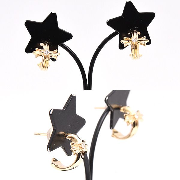 クロスピアス 1Pダイヤモンド ゆきざき ピアス メンズ レディース レガリア イエローゴールド