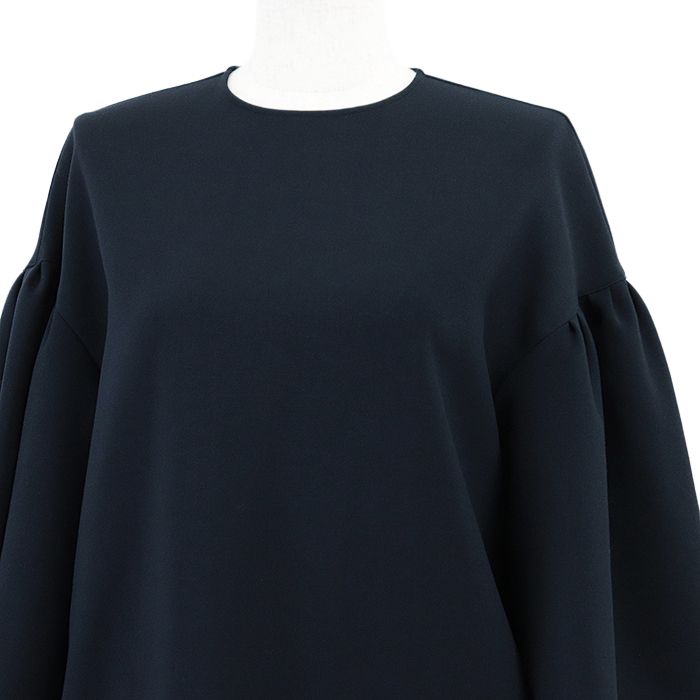 YOKO CHAN ヨーコチャン ワンピース ギャザー ワイドスリーブ ストレートシルエット ストレッチ バックファスナー 無地 ドレス レディース サイズ 36 ネイビー 紺 YCD-120-560