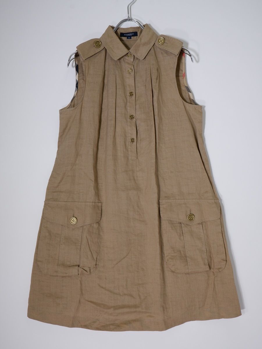 BURBERRY LONDONバーバリー ロンドン 裏チェック使い リネンノースリーブチュニック ワンピース 38 LOPA79544