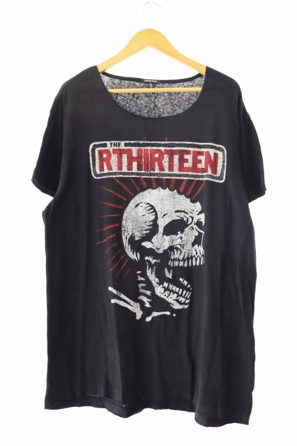 アールサーティーン R13 Lukas T-shirt カットオフ プリント 半袖Tシャツ L 黒 ブラック ブランド古着ベクトル 中古  250629