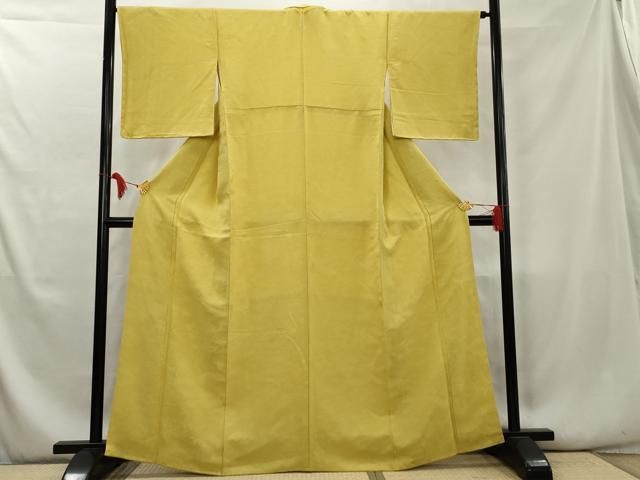 平和屋着物□上質な色無地 御所車花地紋 金糸雀色 正絹 逸品  