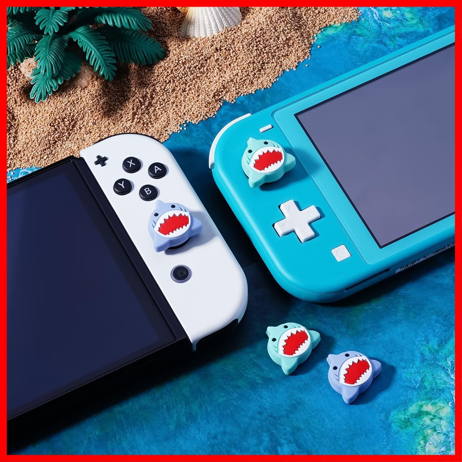 親指グリップキャップ Nintendo Switch Joy-Con 用 かわいいシリコンジョイスティックキャップカバーアクセサリー JINGDU Nintendo Switch/OLED/Lite Joycon に対応 サメ