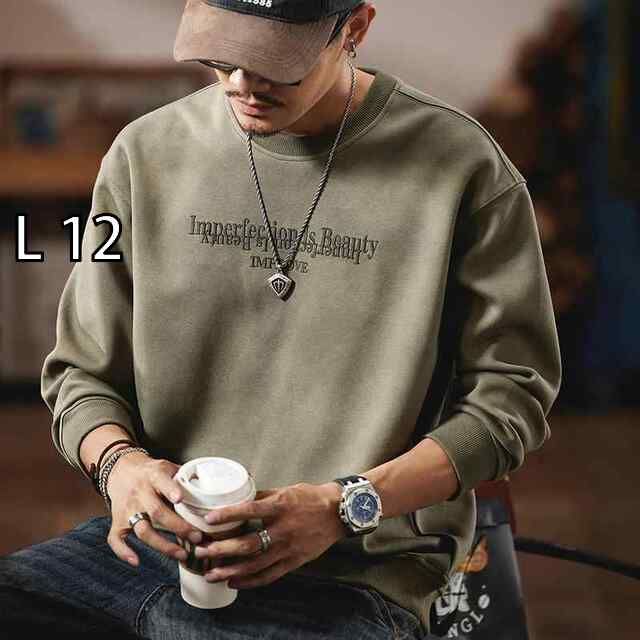 [L 12 ]メンズ ファッション 服  オシャレ シンプル 大人 かっこいい 大きいサイズ ストリート 紳士服  アメリカン 厚手 スウェット シャツ ラウンドネック 服 長袖 レトロ ダメージ加工