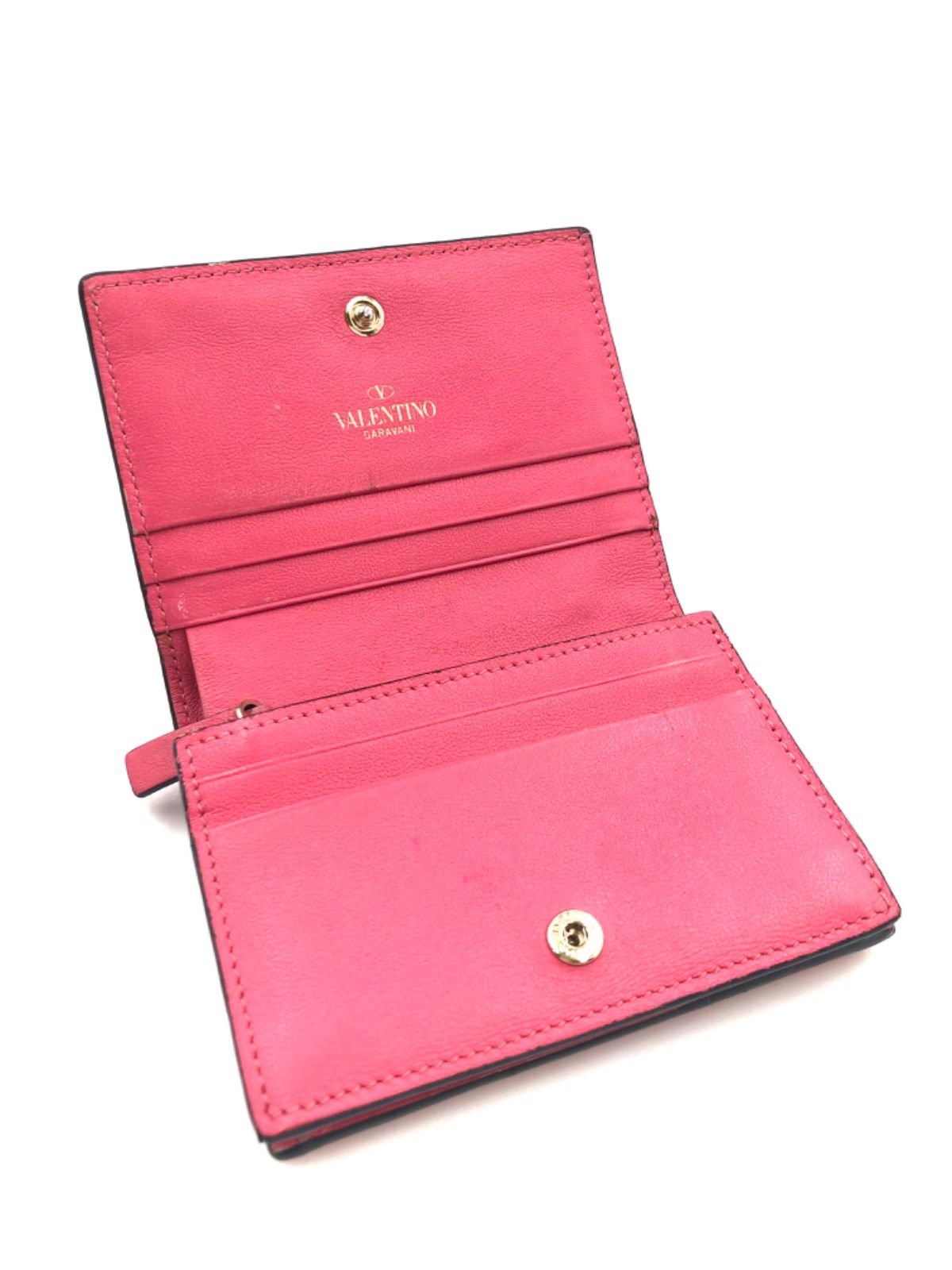 美品VALENTINOヴァレンティノ赤色ロックスタッズピンク三折り
