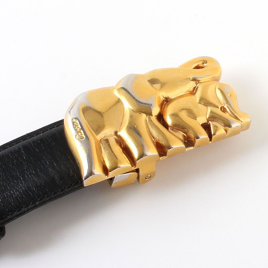 【人気】cartier ベルト ゾウ エレファント ゴールド ブラック M28274 Cartier カルティエ レザー ベルト 象 ゾウ エレファント