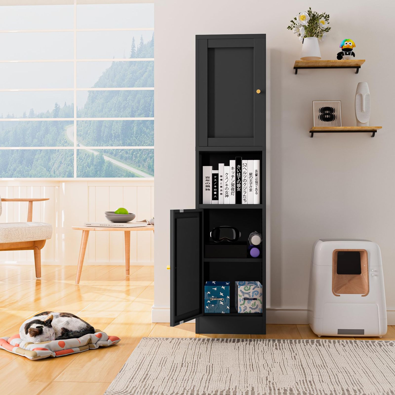 【安い通販】 食器棚 スチール製 レンジ台付き カップボード キッチン収納 調節 な棚付き キッチンボード ドアは左右付け替え 科飛亜 レンジ台 大容量 ワイヤーホール付き 一人暮らし スリム 組立品 幅40cm ブラック あなたの夢を実現する