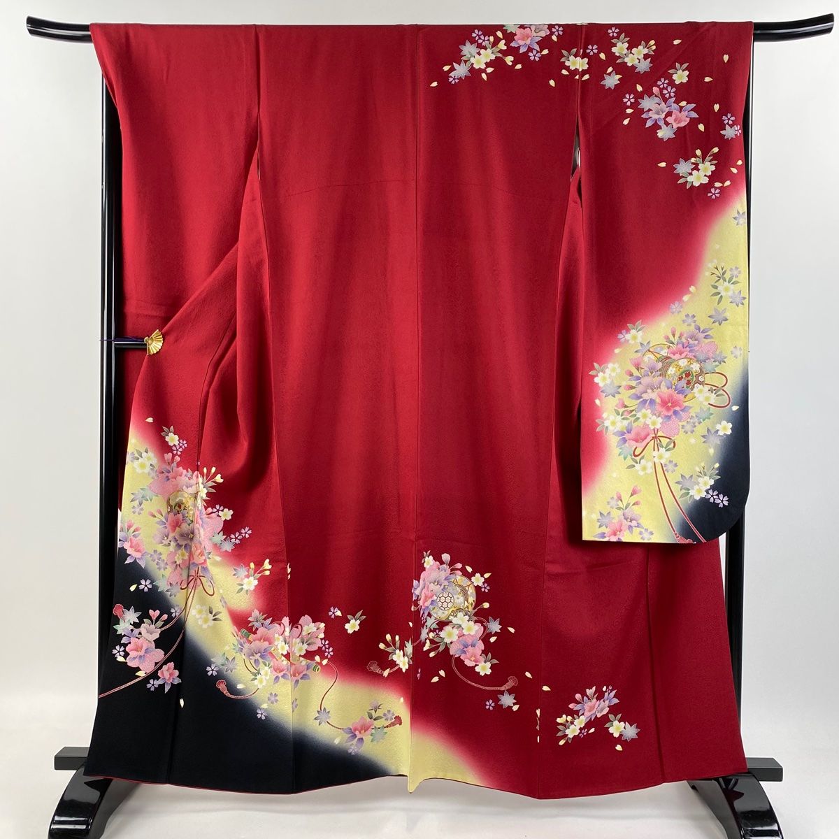 振袖/鼓草花金彩染め分け紫中古美品振袖set/身丈167.5裄丈66.5紫成人式 振袖 身丈161cm 裄丈68cm L 袷 袋帯フルセット 鼓 草花 金彩 赤