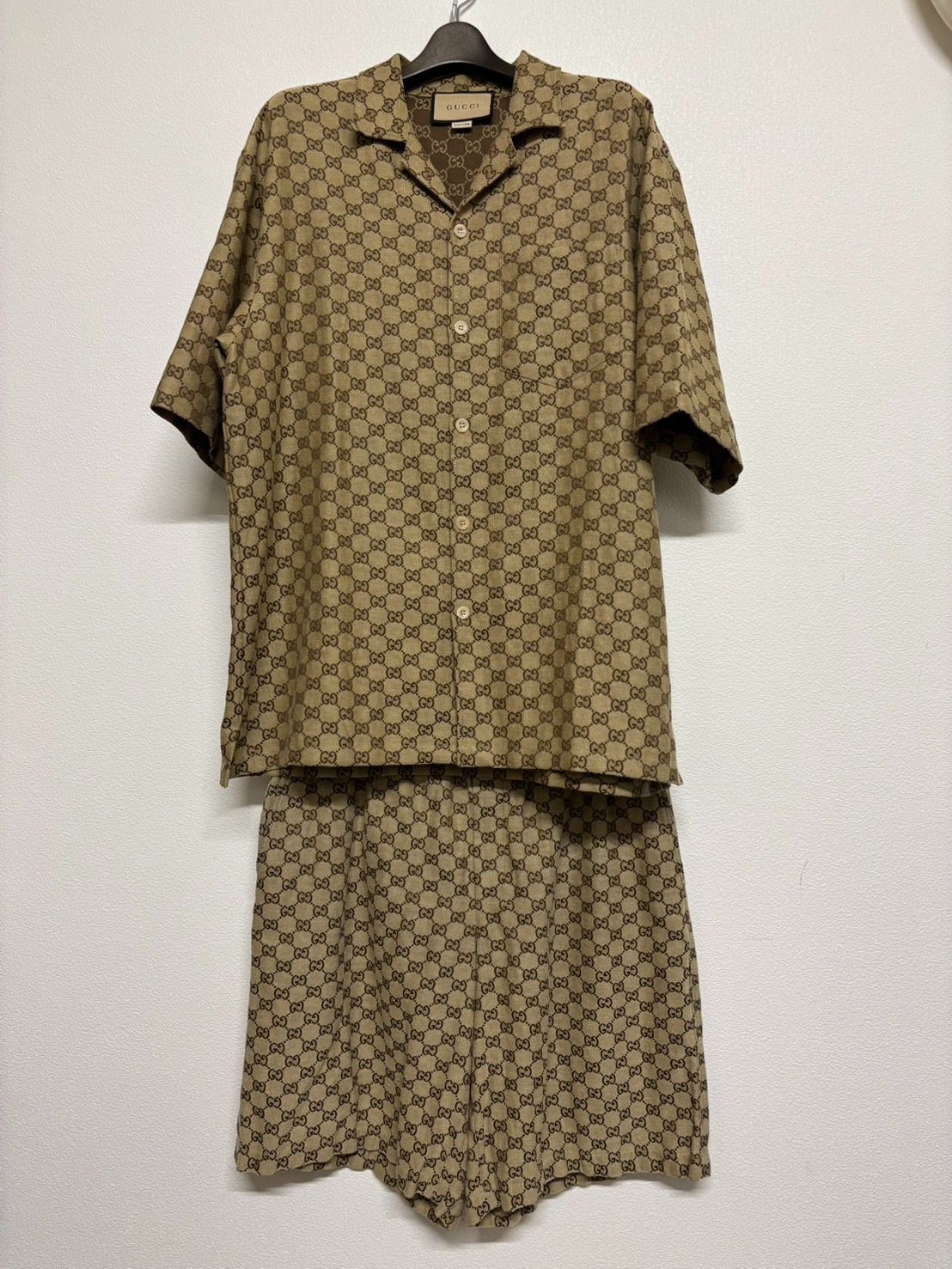 GUCCI グッチ リネン ブレンド キャンバス セットアップ 半袖 シャツ ハーフパンツ ショート パンツ ハーパン 50サイズ 54サイズ