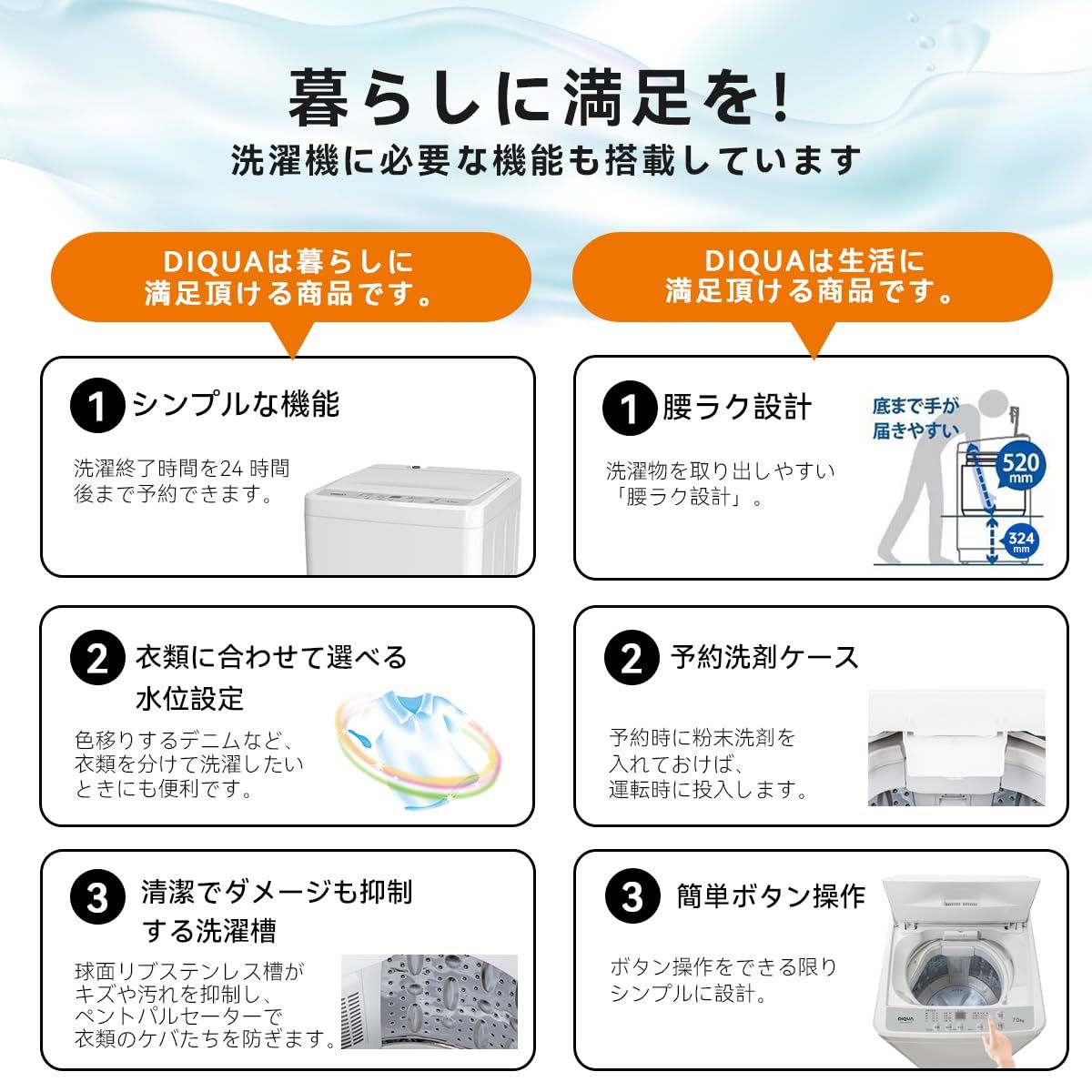 最安値に挑戦。 コンパクトボディ DWAM701 ホワイト 使いやすいお一人暮らしから三人用 7.0kg全自動洗濯機 DIQUA 【熱い販売】