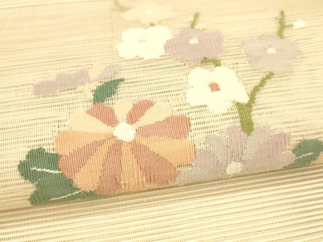 平和屋着物＊夏物 九寸名古屋帯 立波草花文 金糸 正絹 逸品 CAAW5521fb