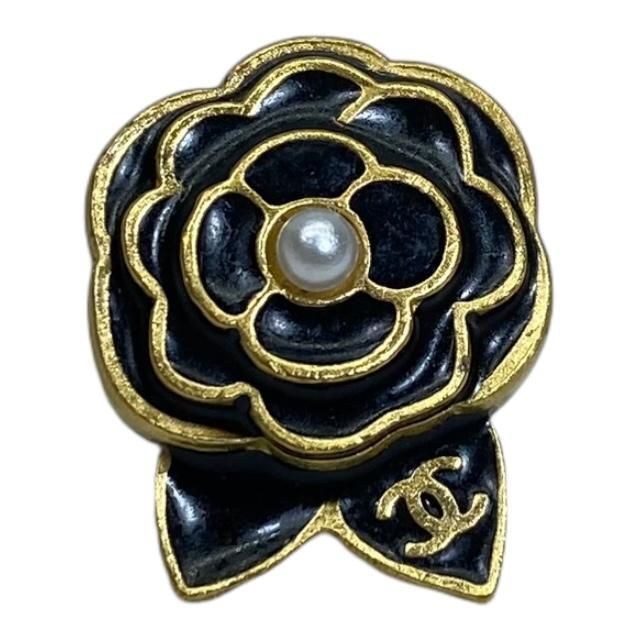 CHANEL シャネル カメリア ブローチ　ゴールドプレート CHANELシャネル カメリアブローチブラックゴールドプレート