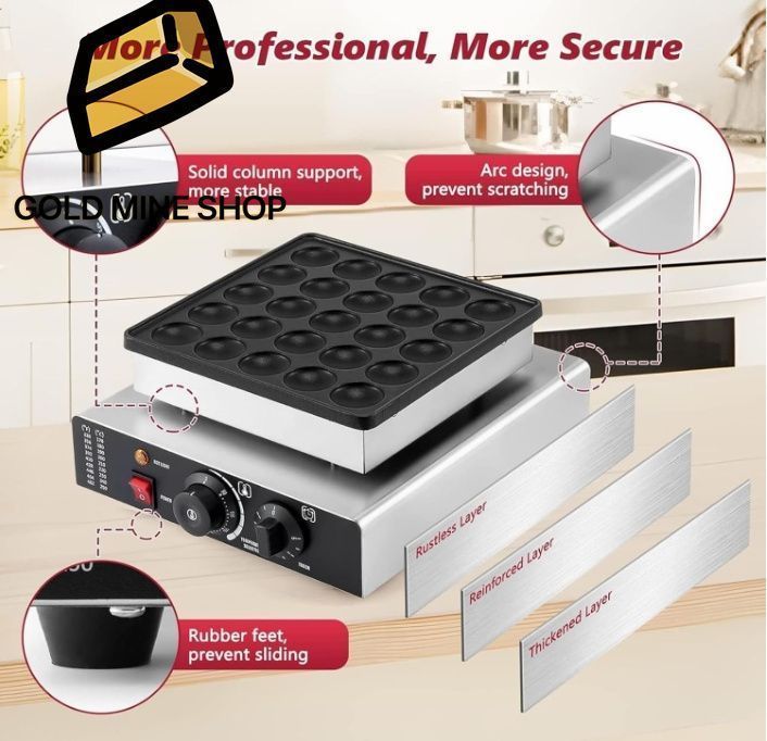 25ホールパンケーキメーカー 850Wミニダッチパンケーキパンエレクトリックノンスティックワッフルマシン50-300℃調整