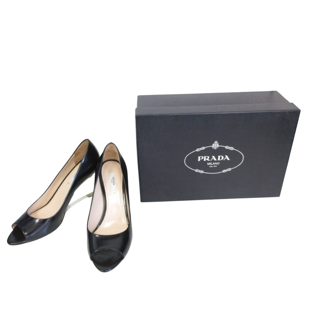 PRADA オープントゥエナメルパンプス プラダ☆PRADA エナメルオープントゥ ヒール パンプス プラダ PRADA 極