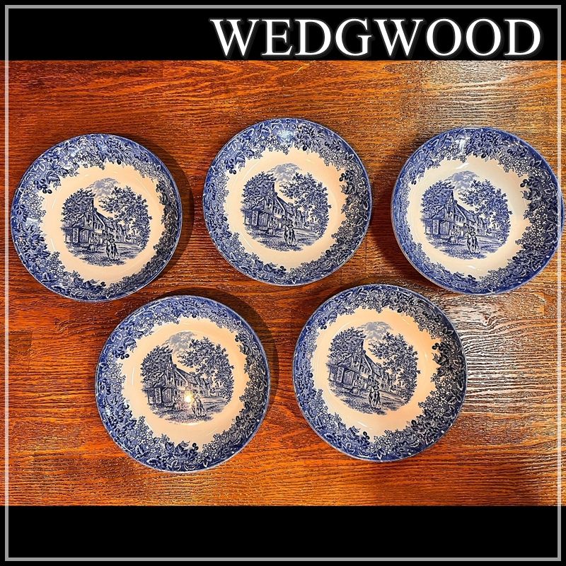 廃盤 WEDGWOOD スープ皿 約18cm 5枚セット ウェッジウッド クイーンズ 