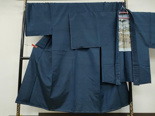 平和屋着物●男性 紬 アンサンブル 青藍色 キングサイズ 正絹 ♥ CAAY5051ut