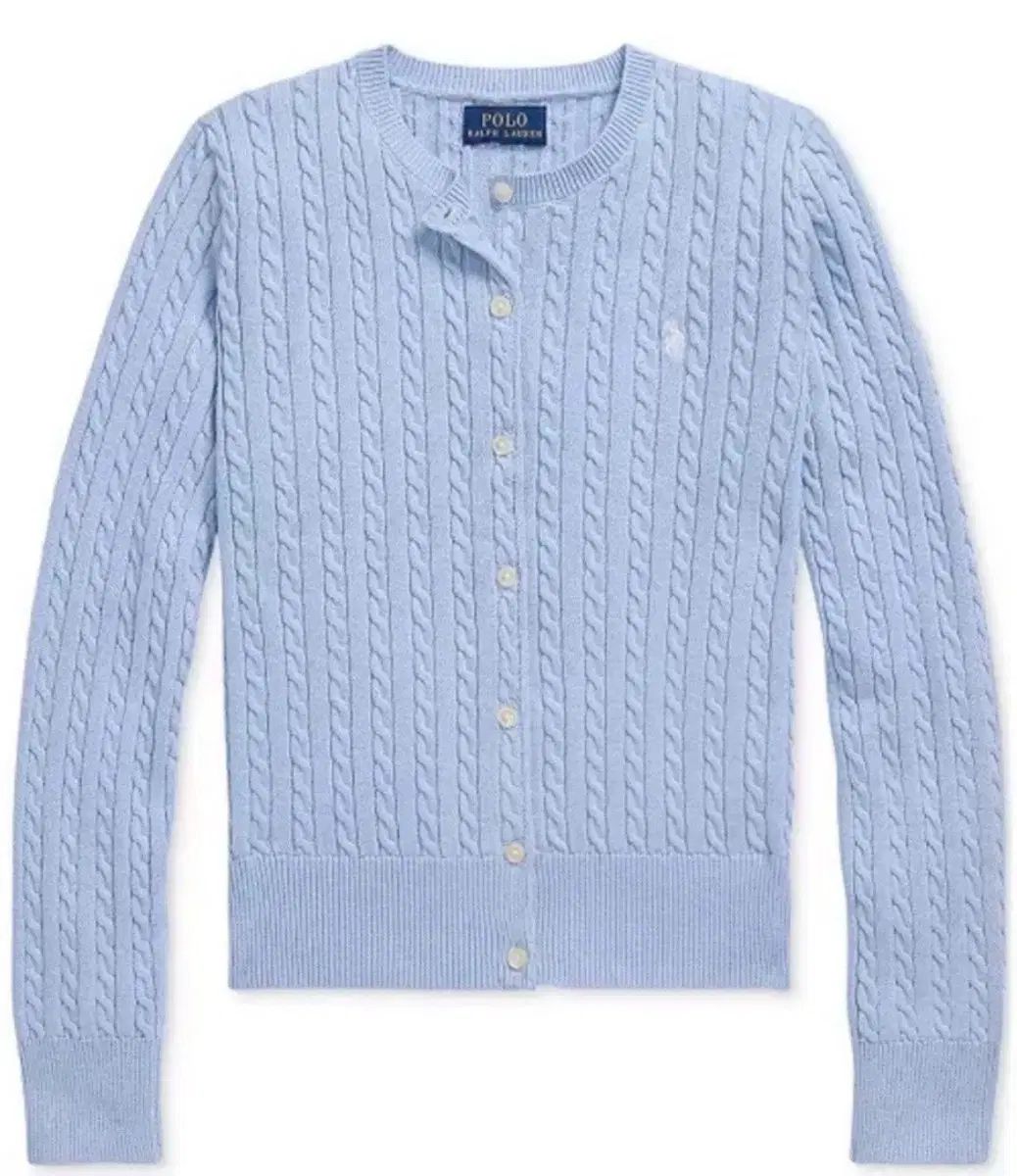 ポロ Ralph Lauren ラルフローレン ガールズ ライトブルー ケーブル ニット カーディガン XL 55 66