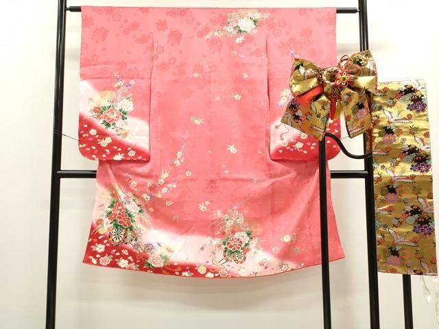 平和屋着物[]七五三 女の子 7歳 祝着 四つ身 飾り帯セット 花車