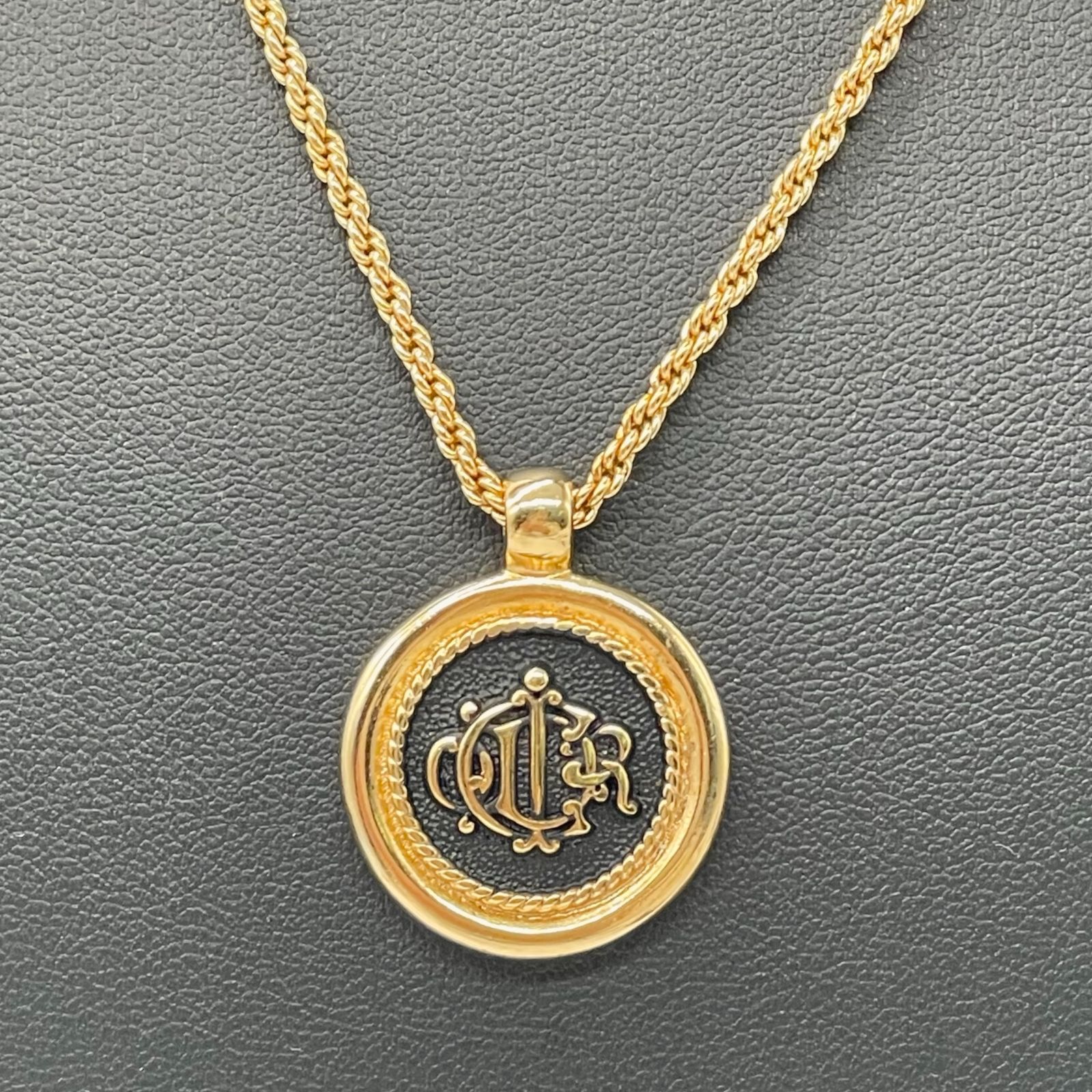 Christian Dior クリスチャン ディオール エンブレムロゴ サークル ネックレス ペンダント 首輪 ゴールド ジュエリー ヴィンテージ