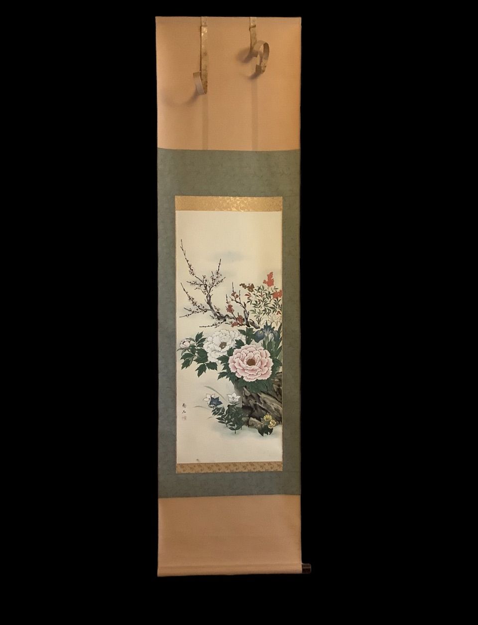 明～清時代 花鳥画 絹本掛軸 桐箱付 Amazon.co.jp: 掛け軸 年中掛け 花 吉井蘭月・名花繚乱 尺五
