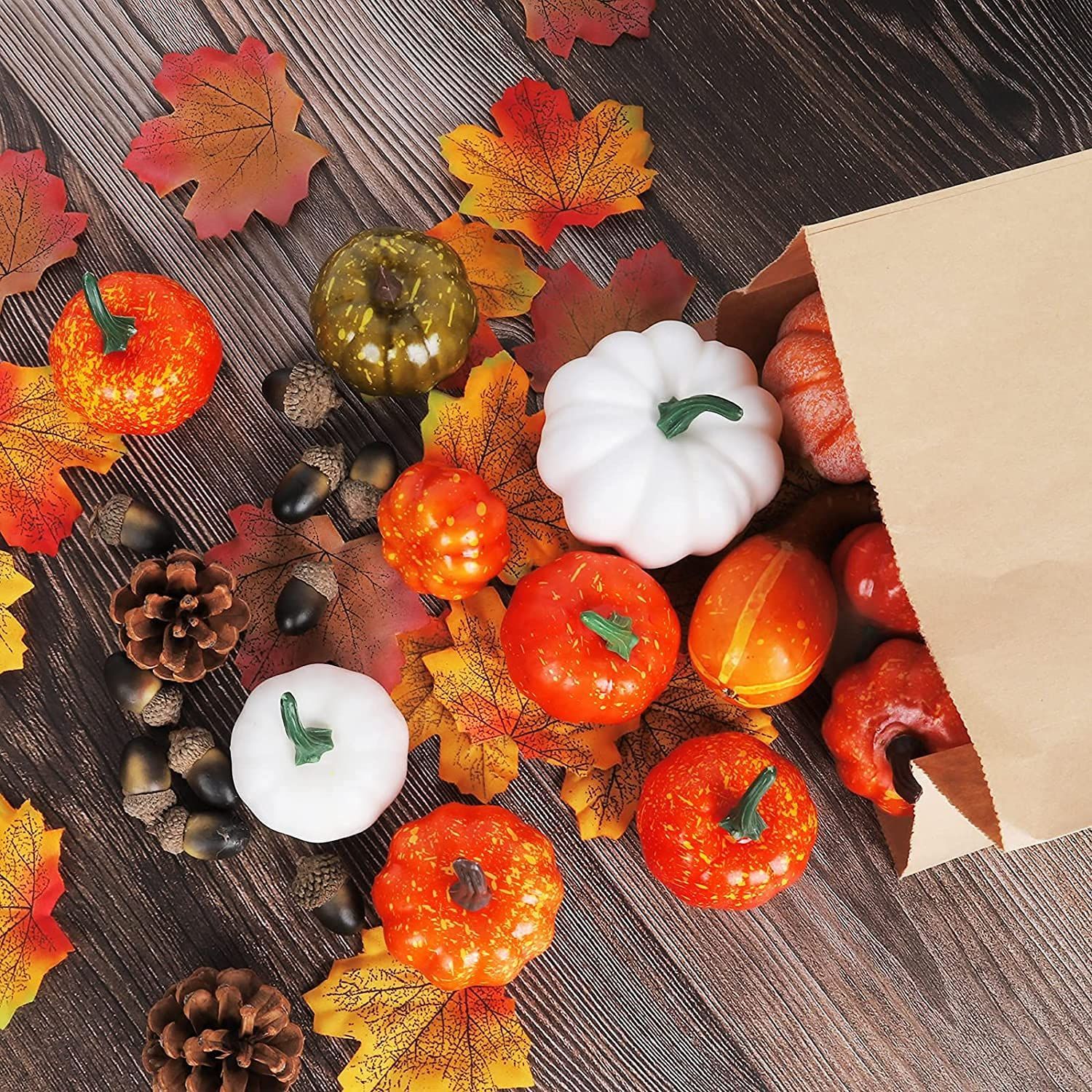 飾りセット かぼちゃ ハロウィン 偽南瓜 紅葉 どんぐり 松ぼっくり 南瓜飾りセット】ハロウィン 組み合わせ 感謝祭/ハロウィーン/クリスマス/パーティー/季節飾り 置物 写真小道具 可愛いかぼちゃ 86PCS ハロウィンパーティー 撮影装飾用 屋外 店舗 部