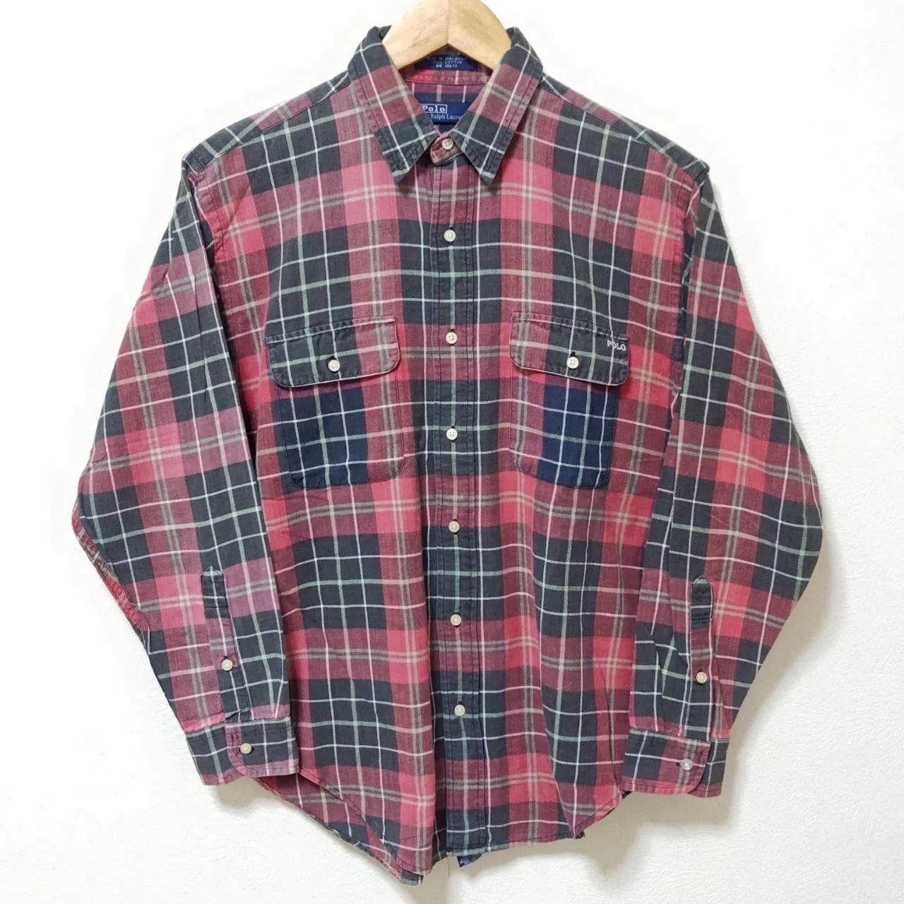 古着　90s　希少　チェック柄　ポロ・ラルフローレン　長袖BDシャツ　ＸＬサイズ