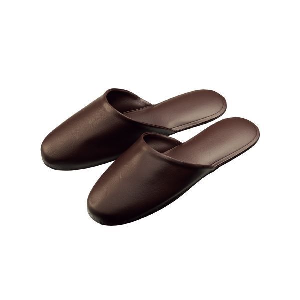  （まとめ）オーミケンシ レザー調スリッパ ダークブラウン 10足組