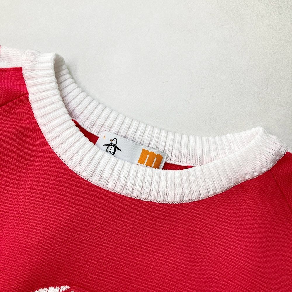 サイズ：L MUNSING WEAR マンシングウェア 2023年モデル ニットセーター ロゴ刺繍  ピンク系 [240101461235] ゴルフウェア レディース ストスト サイズ：L MUNSING WEAR マンシングウェア 2023年 ニット