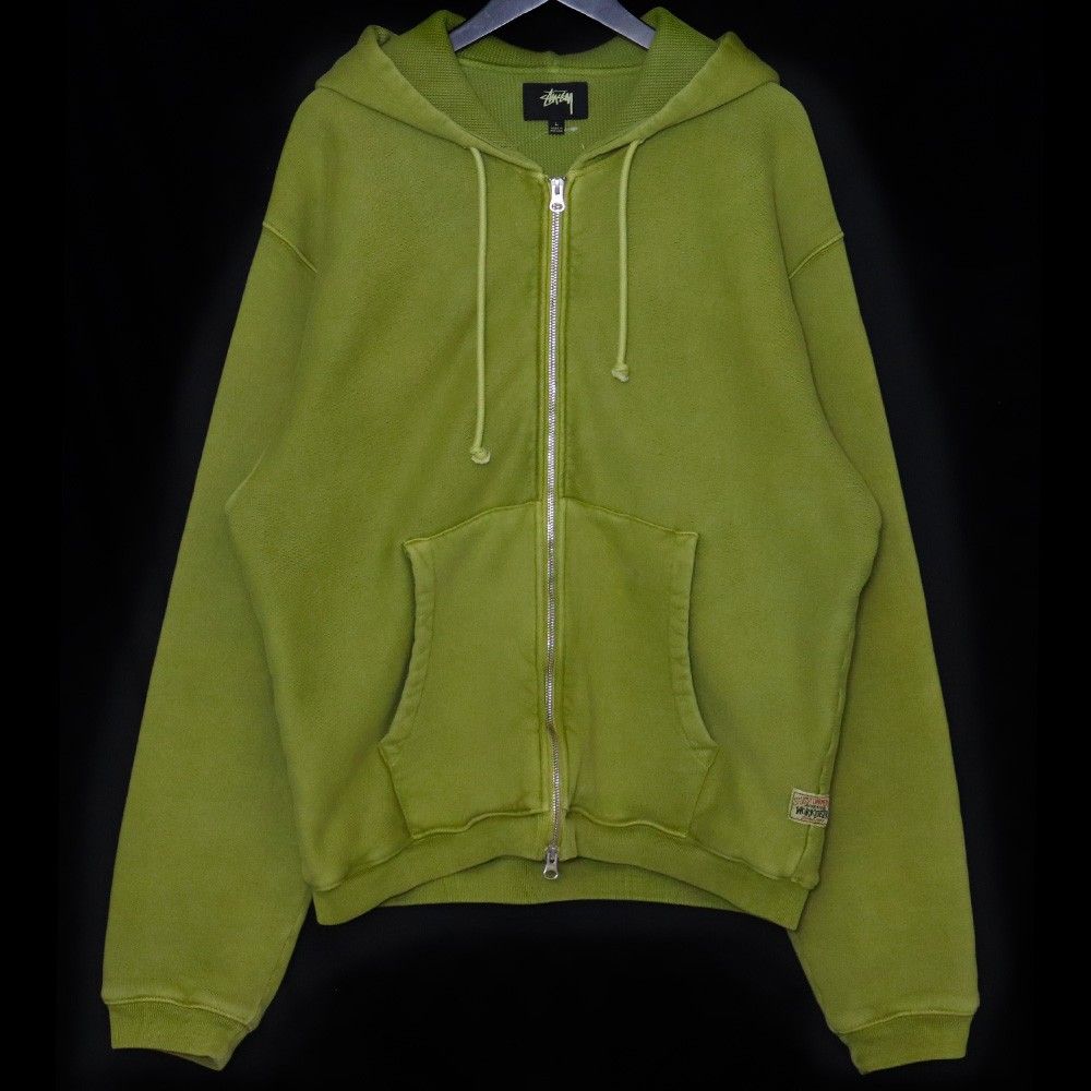 STUSSY Waffle Lined Zip Hoodie Lサイズ グリーン