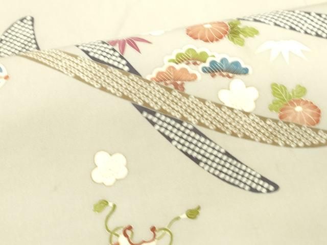 平和屋着物●塩瀬　つけ帯　籠目文　正絹　逸品　DAAZ2238op 平和屋着物○塩瀬 九寸名古屋帯 作家物 宝尽くし鹿の子花文 金糸 正絹