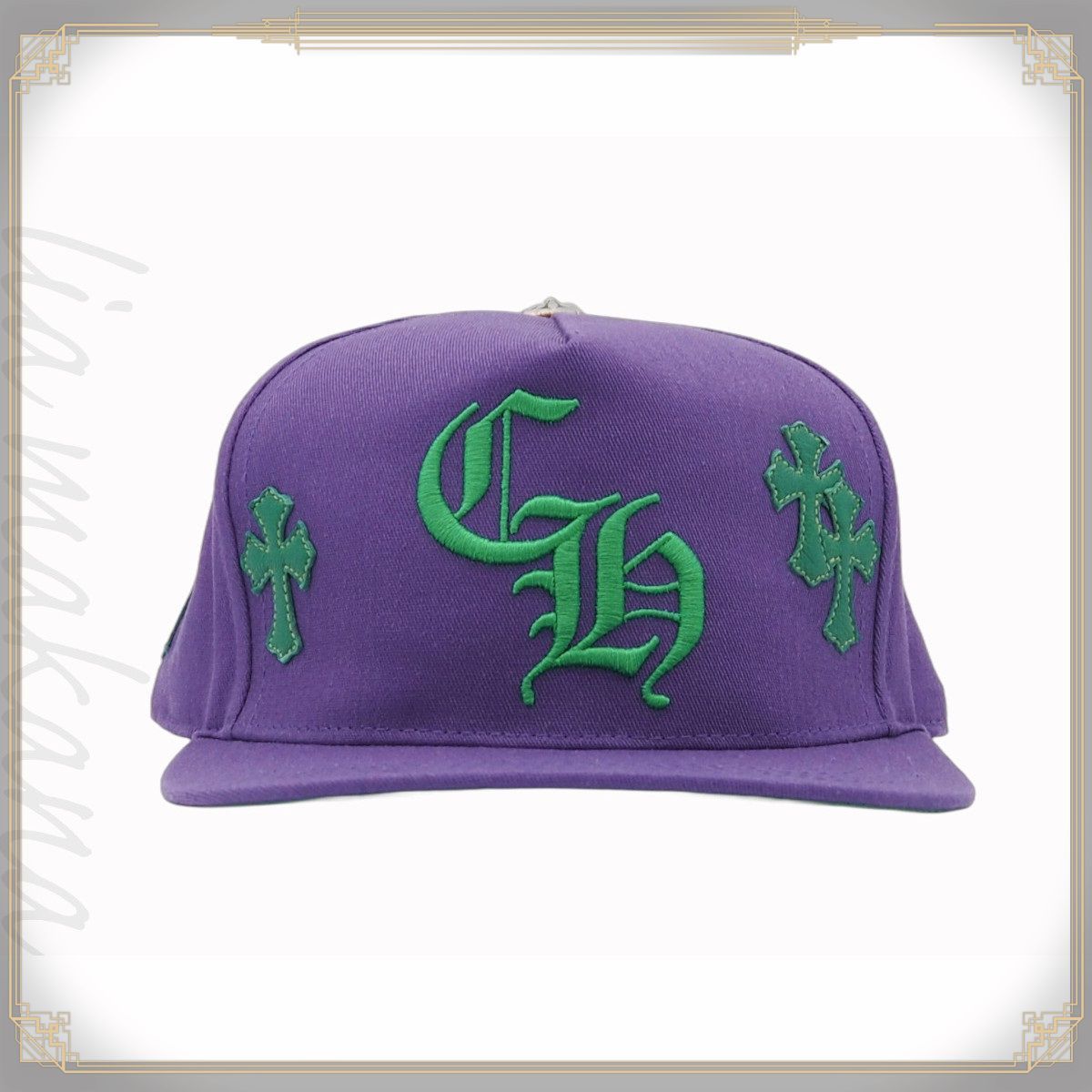 N | CHROME HEARTS クロムハーツ 5PANEL CAP BSBL 帽子 5パネルキャップ ベースボールキャップ クロスボタン セメタリークロス クロスパッチ ロゴ刺繍 パープル 紫 グリーン インボイス付き 海外正規店