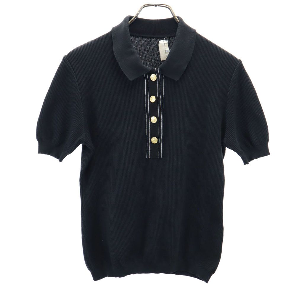 Salvatore Ferragamo - サルヴァトーレフェラガモ イタリア製 コットン 半袖 ハーフボタン セーター XS ブラック Salvatore Ferragamo ニット レディース サルヴァトーレフェラガモ イタリア製 コットン 半袖 ハーフ