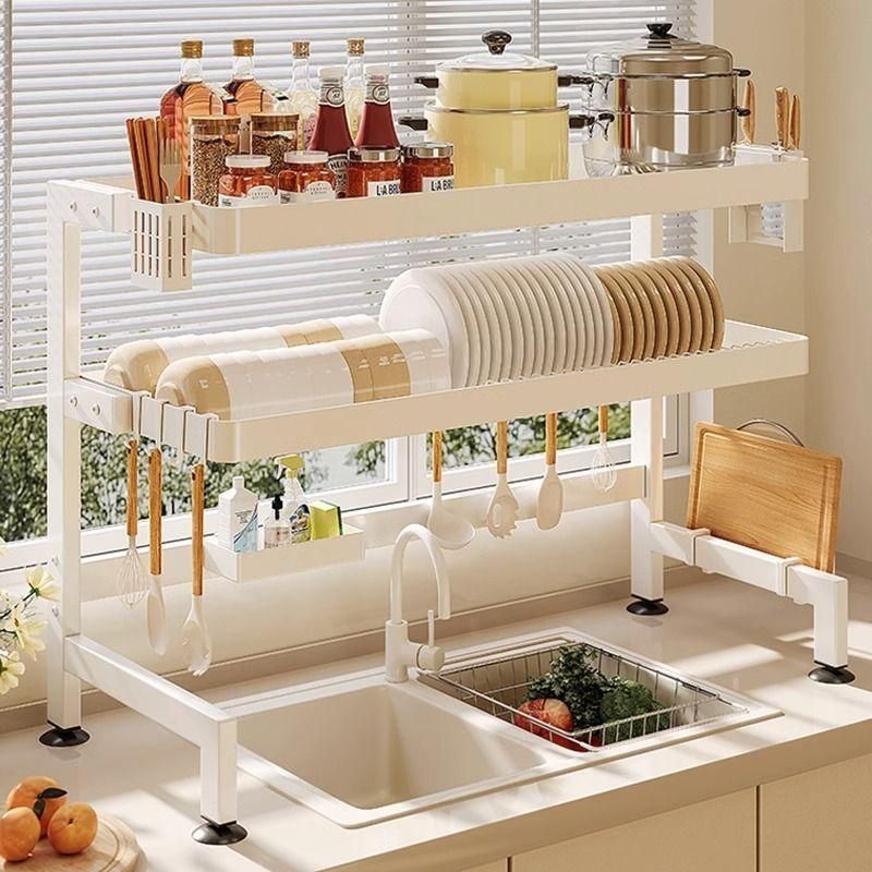 注文 水切りラック シンク上 2段 食器水切り 食器収納 キッチン収納 水切りかご キッチンラック 皿立て 箸入れ まな板立て ディッシュラック 台 水切りラック  シンク上 2段 食器水切り 食器収納 キッチン収納 水切りラック 食器棚 大容量 防塵 カバー付き 2段 キッチン収納 シンク上 食器乾燥ラック プレート・深皿対応 ホワイト 多機能