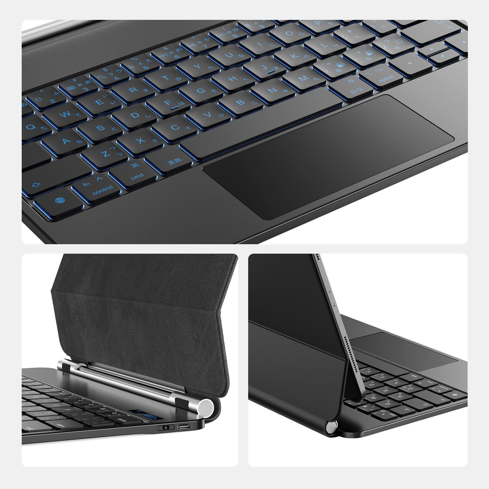 ブラック 色バックライト ショートカットキー 自動スリープ 起動機能付き～ 軽量JIS日本語配列～磁気装着 マルチジェスチャートラックパッド 7 磁気キーボードケース 第11世代 第10世代用 A16 iPad
