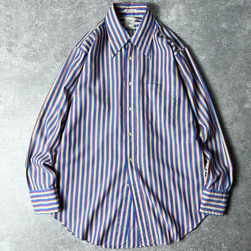 70s House of Yorke マルチ ストライプ 長袖 コットン ポリエステル シャツ 15 | 70年代 ビンテージ 柄シャツ Durable Press