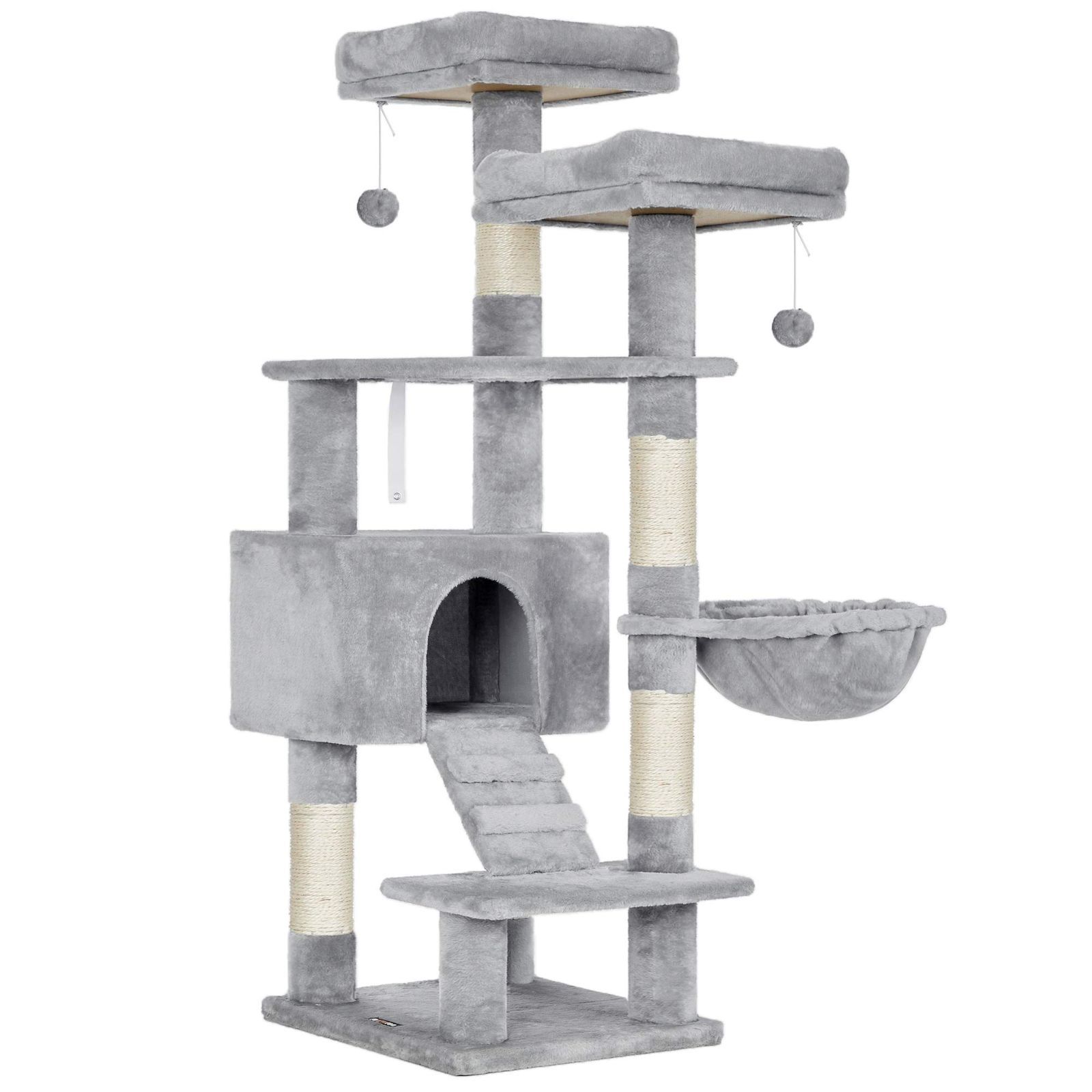 FEANDREAキャットタワー 大型猫 据え置き 猫タワー 多頭飼い 大型ハンモック 爪とぎ 頑丈 142cm PCT160W01