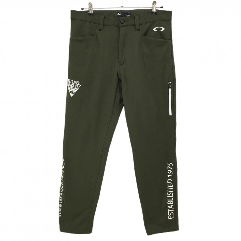 【美品】オークリー パンツ カーキ 刺しゅう白 裏起毛 メンズ 31(M) ゴルフウェア Oakley