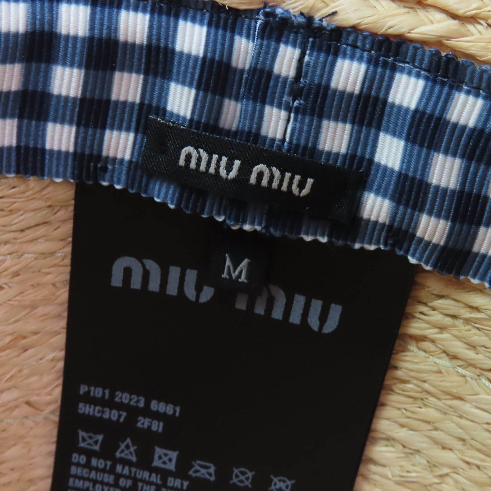 美品☆MIUMIU ミュウミュウ 5HC307 ラフィア ギンガムチェック 麦わら