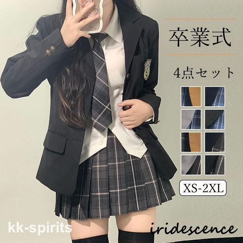 スーツ制服 高校生 女の子 女子 入学式 卒業式 4点セット ジャケット スカート シャツ ネクタイレギュラーブレザー 衣装 プリーツ スカート 女装 服 ドレス