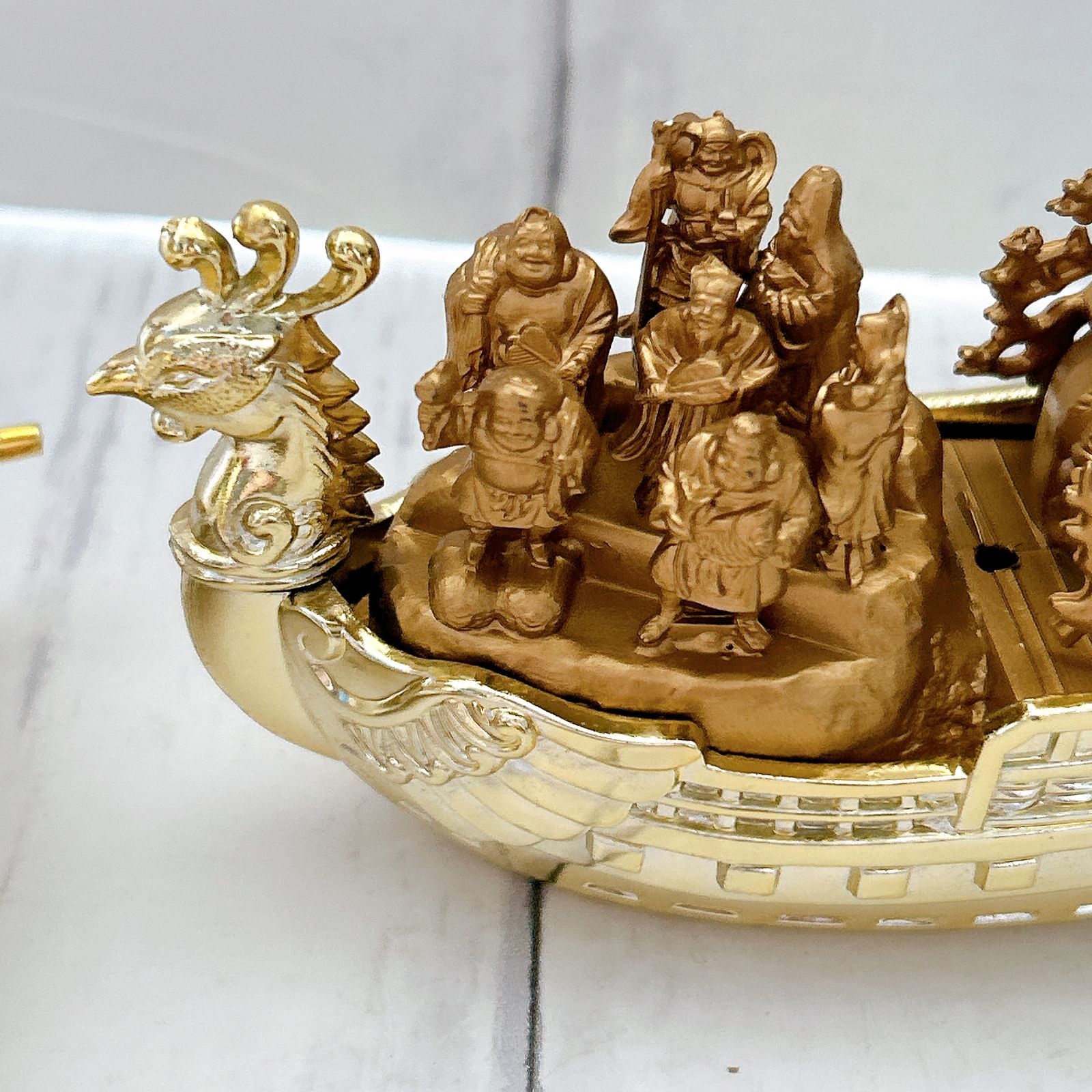 七福神 開運宝船 美術品 高級天然ツゲ木彫り 縁起物 置物 木製彫刻