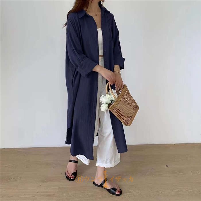シャツワンピース 長袖シャツ 秋 ロングシャツ シャツ ワンピース