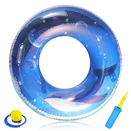 ブルー Z-EXPLOSION 浮き輪 かわいい うき輪 人気 グッズ 大きい 便利な持ち手付き うきわ 水遊び 海水浴 直径75cm (クジラ柄)(ブルー)