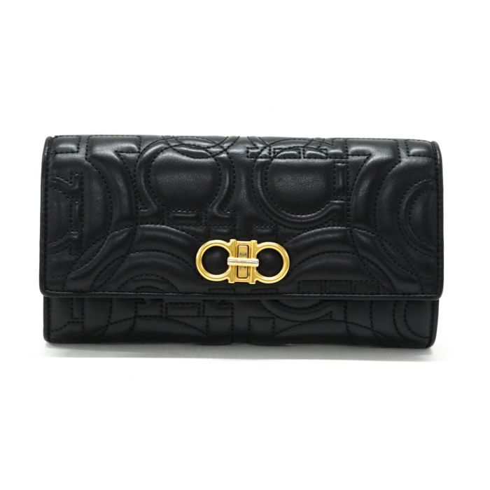 美品 サルヴァトーレ 取り出す フェラガモ 札入れ 長財布 カーフ 黒  