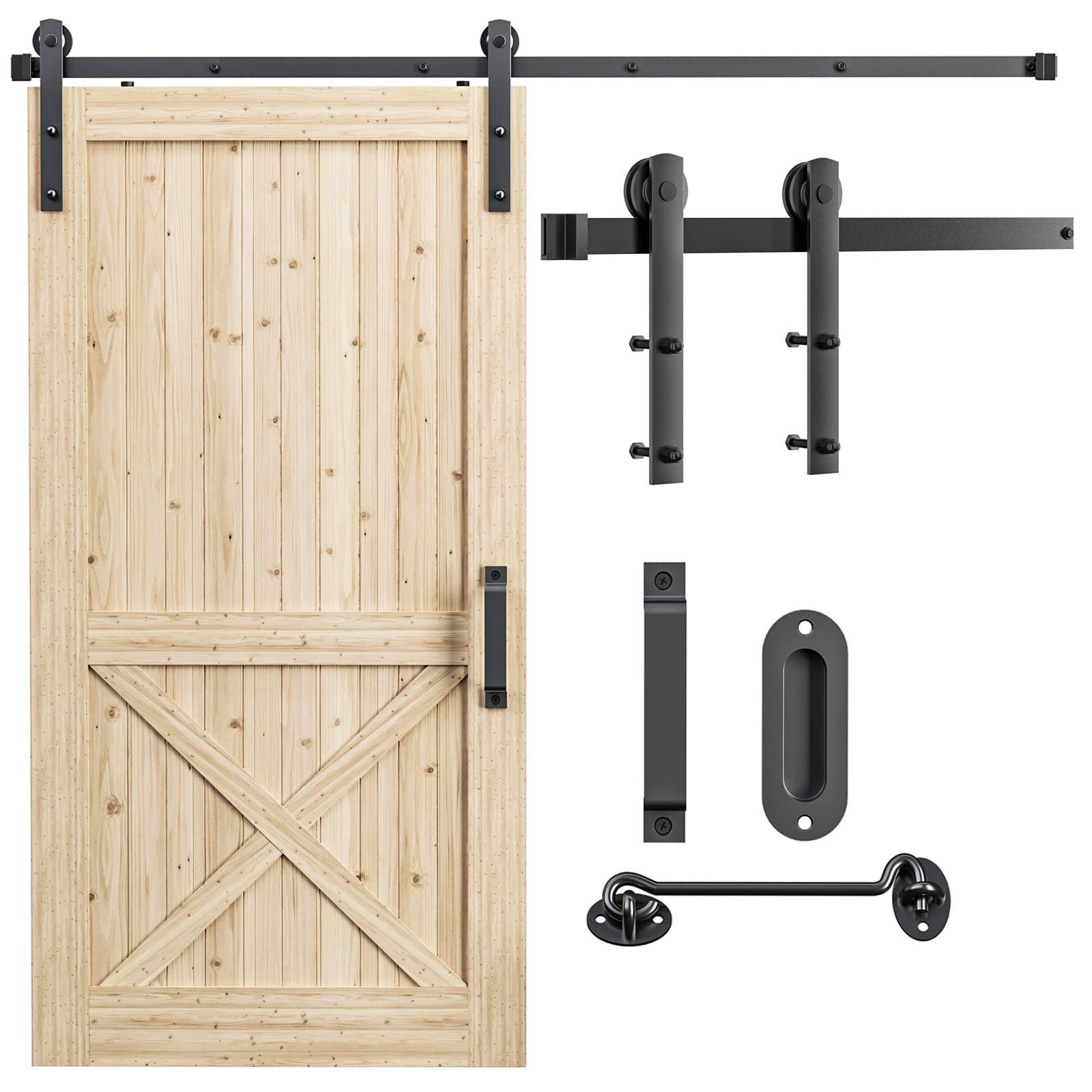 人気商品 吊り引き戸レール バーンドア金具 6FT|1.83m 引戸レール 室内ドア 引き扉 Signstek DIY 建具金物 トラックレール 片引き戸 木製ドア I型 5段式 ブラック