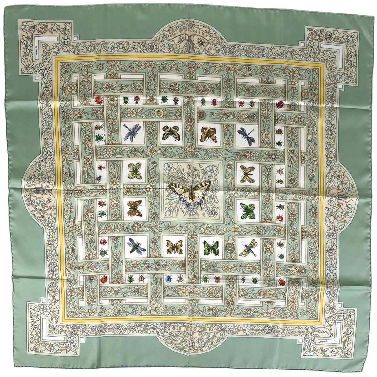 エルメス HERMES カレ 90 joyaux de l ete 夏の宝石 蝶 スカーフ シルク ライトグリーン レディース