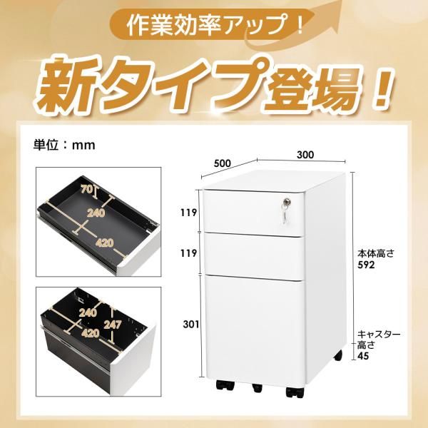 オフィスワゴン スリムワゴン 3段 デスクワゴン サイドワゴン 鍵付き キャスター付き スチール ファイル オフィス家具 オフィスワゴン 爆買