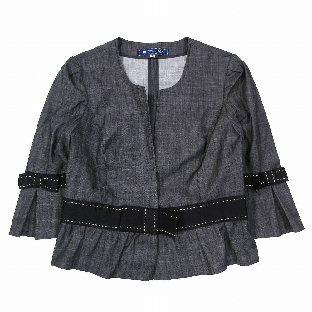 美品✨】エムズグレイシー ジャケット リボン フリル ダブルジップ 黒