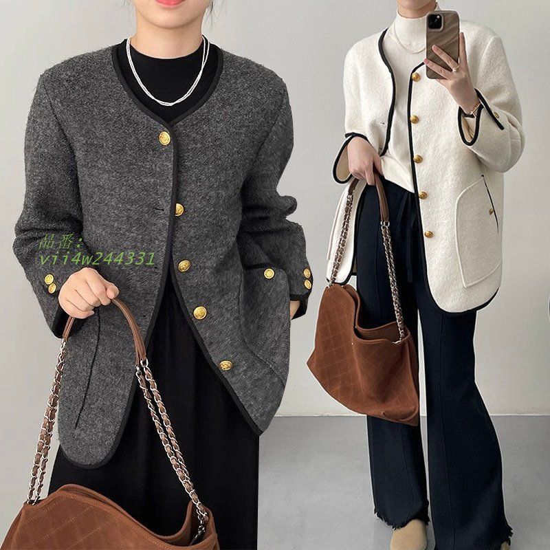 秋冬 コート ノーカラージャケット ウール40％ コートコート レディース モールツイード ビジネス 羽織り 披露宴 ジャケット 長袖 2次会 アウター パーティ vii4w244331