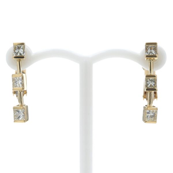 K18YG イエローゴールド イヤリング ダイヤモンド 0.35 0.35ct プリンセスカット 3連 スクエア 仕上済 zz